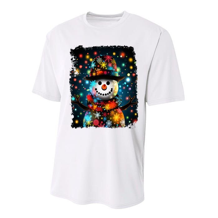 Snowman Merry Christmas Lights Performance Sprint T-Shirt