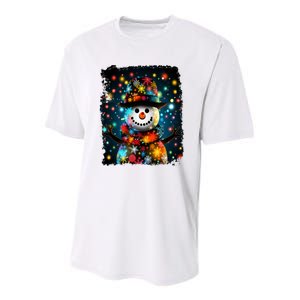 Snowman Merry Christmas Lights Youth Performance Sprint T-Shirt