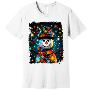 Snowman Merry Christmas Lights Premium T-Shirt