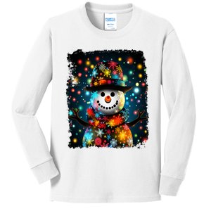 Snowman Merry Christmas Lights Kids Long Sleeve Shirt