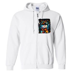 Snowman Merry Christmas Lights Full Zip Hoodie