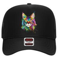 Splash Maine Coon Cat High Crown Mesh Back Trucker Hat