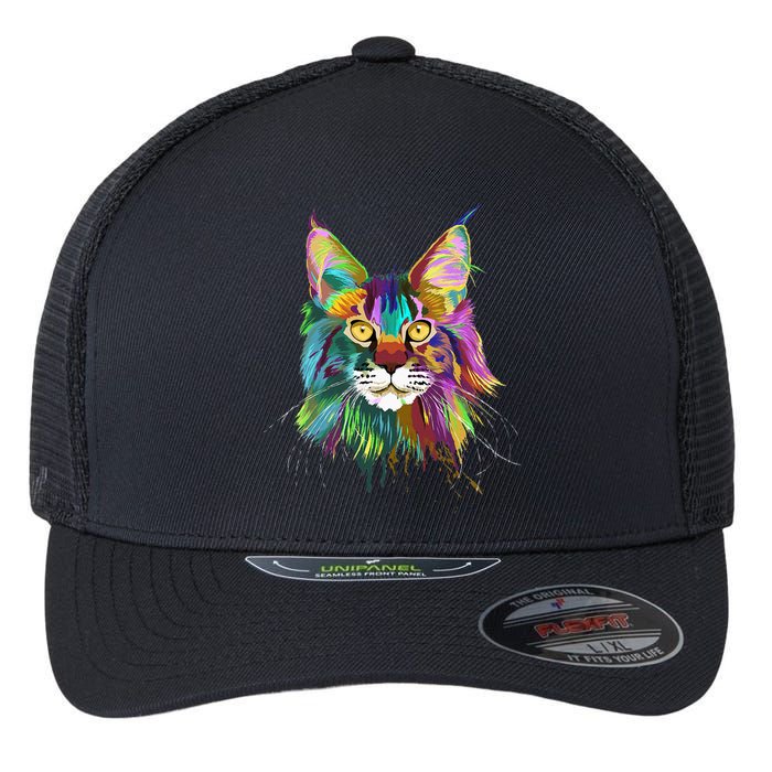 Splash Maine Coon Cat Flexfit Unipanel Trucker Cap