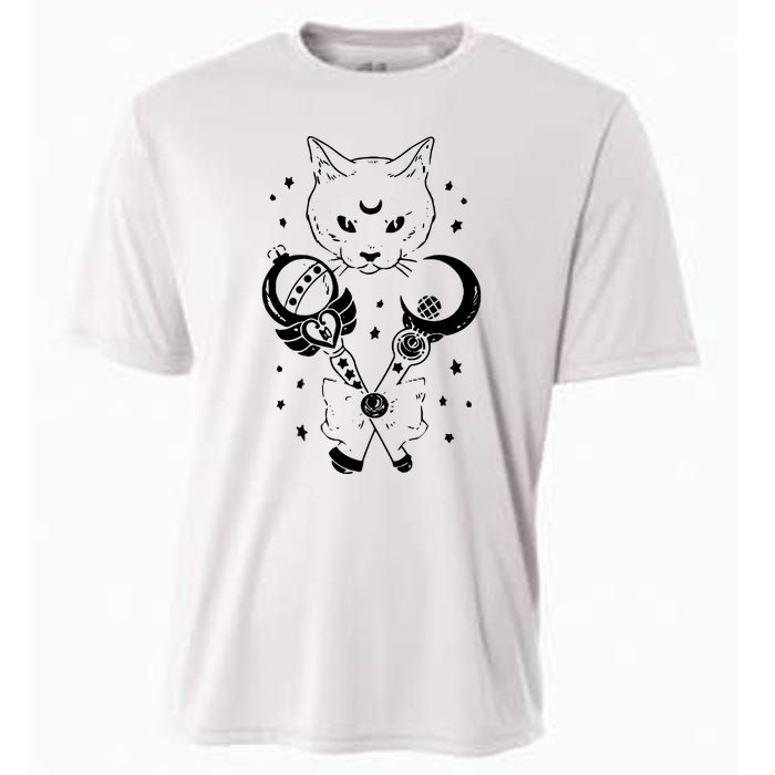 Sailor Meow Cute Moon Cat Space Magic Gothic Halloween Cooling Performance Crew T-Shirt