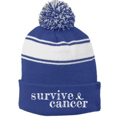 Survive Melanoma Cancer Survivor Wear Black Ribbon Vintage Gift Stripe Pom Pom Beanie