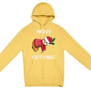 Sloth Merry Christmas Santa Sloth Merry Slothmas Gift Premium Pullover Hoodie