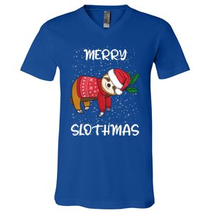 Sloth Merry Christmas Santa Sloth Merry Slothmas Gift V-Neck T-Shirt