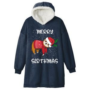 Sloth Merry Christmas Santa Sloth Merry Slothmas Gift Hooded Wearable Blanket