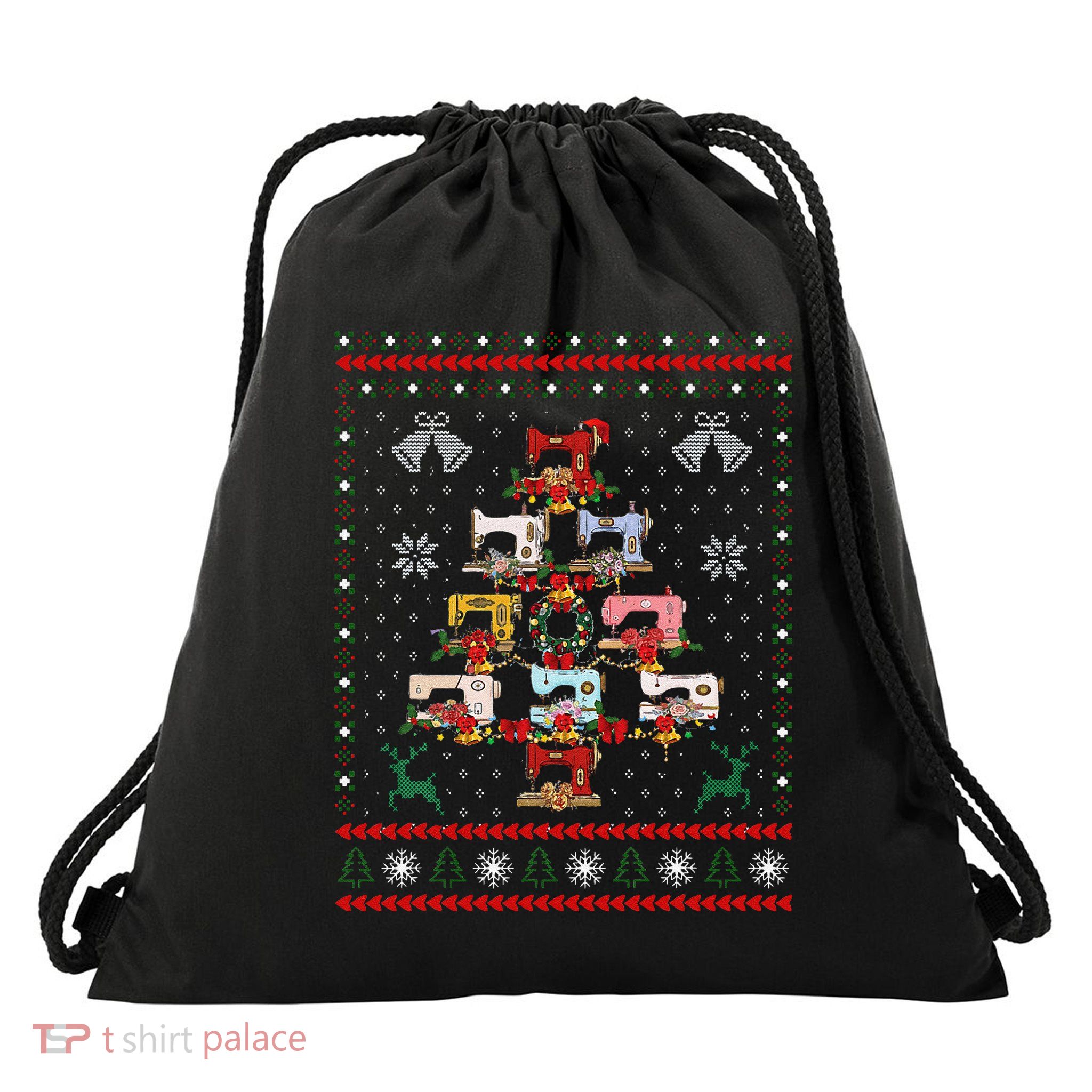 Sewing Machines Christmas Tree Quilt Sewing Lovers Xmas Drawstring Bag