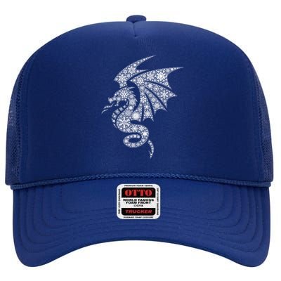 Snowflake Merry Christmas Snowflakes Dragon Gift High Crown Mesh Back Trucker Hat