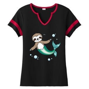 Sloth Mermaid Cute Slothmaid Fantasy Ladies Halftime Notch Neck Tee