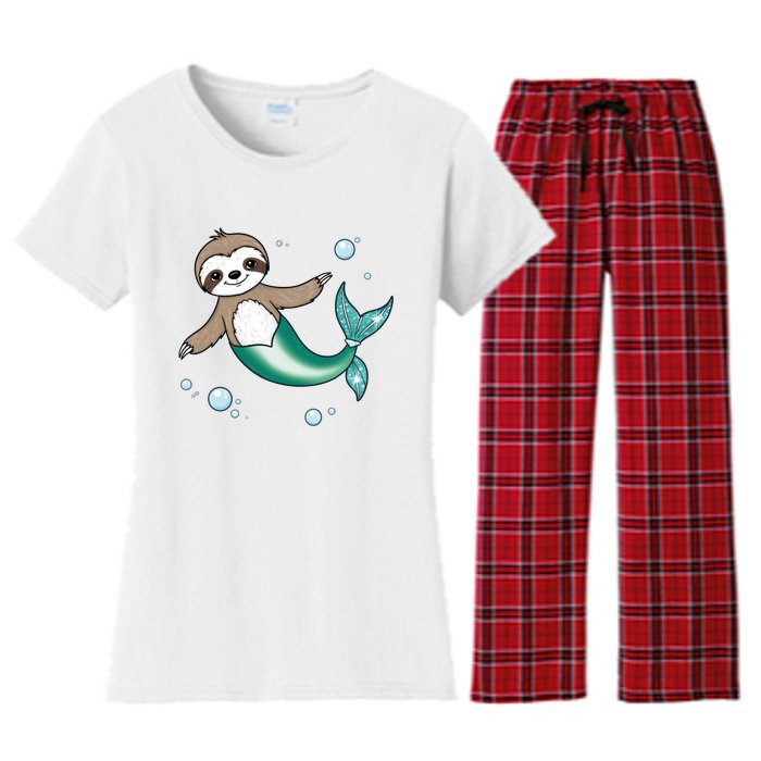 Sloth Mermaid Cute Slothmaid Fantasy Women's Flannel Pajama Set