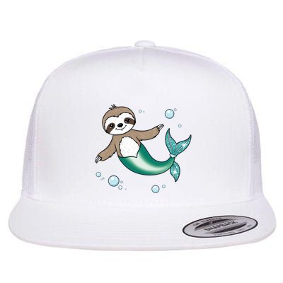 Sloth Mermaid Cute Slothmaid Fantasy Flat Bill Trucker Hat
