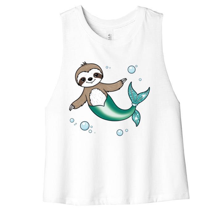 Sloth Mermaid Cute Slothmaid Fantasy Women's Racerback Cropped Tank