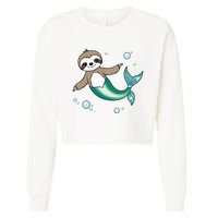 Sloth Mermaid Cute Slothmaid Fantasy Cropped Pullover Crew