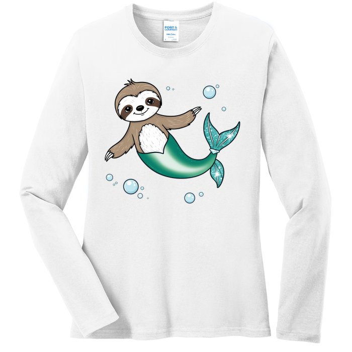 Sloth Mermaid Cute Slothmaid Fantasy Ladies Long Sleeve Shirt