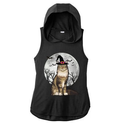 Scary Maine Coon Cat Witch Hat Halloween Gift Ladies PosiCharge Tri-Blend Wicking Draft Hoodie Tank