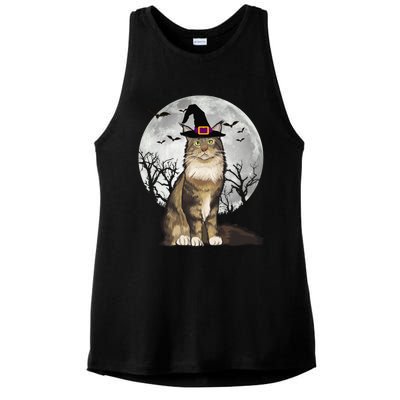 Scary Maine Coon Cat Witch Hat Halloween Gift Ladies PosiCharge Tri-Blend Wicking Tank