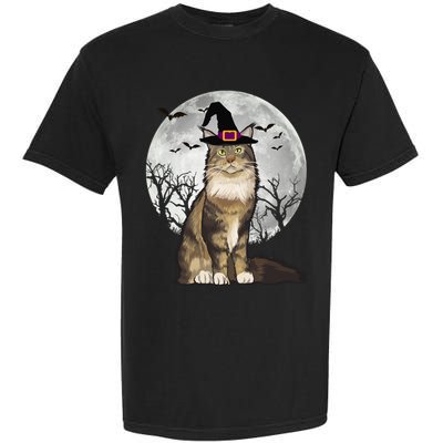 Scary Maine Coon Cat Witch Hat Halloween Gift Garment-Dyed Heavyweight T-Shirt