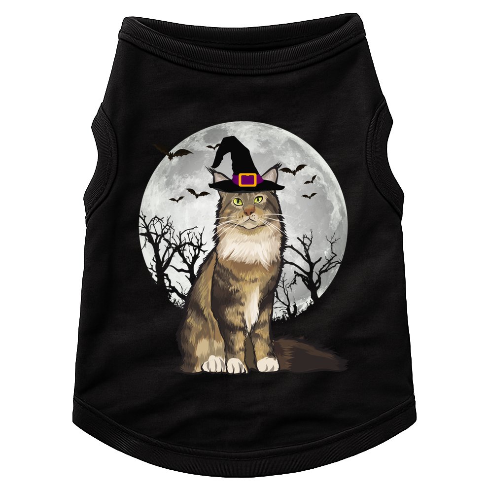 Scary Maine Coon Cat Witch Hat Halloween Gift Doggie Tank