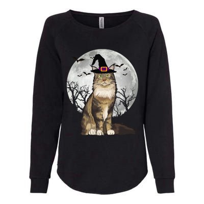 Scary Maine Coon Cat Witch Hat Halloween Gift Womens California Wash Sweatshirt