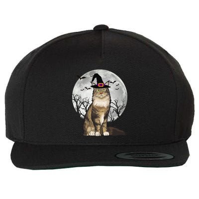 Scary Maine Coon Cat Witch Hat Halloween Gift Wool Snapback Cap