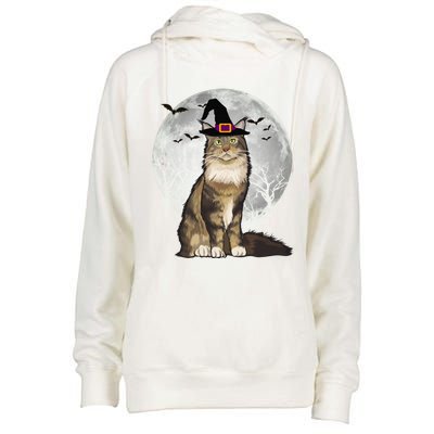 Scary Maine Coon Cat Witch Hat Halloween Gift Womens Funnel Neck Pullover Hood