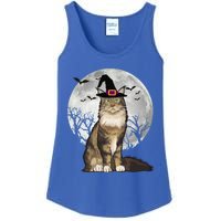 Scary Maine Coon Cat Witch Hat Halloween Gift Ladies Essential Tank