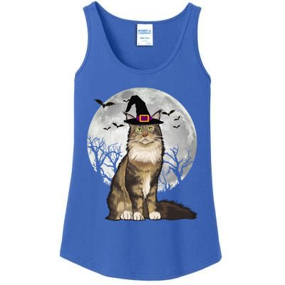 Scary Maine Coon Cat Witch Hat Halloween Gift Ladies Essential Tank