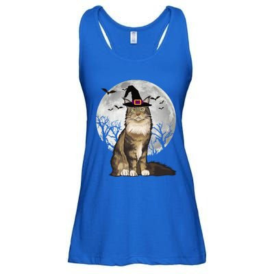 Scary Maine Coon Cat Witch Hat Halloween Gift Ladies Essential Flowy Tank