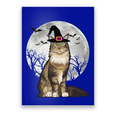 Scary Maine Coon Cat Witch Hat Halloween Gift Poster