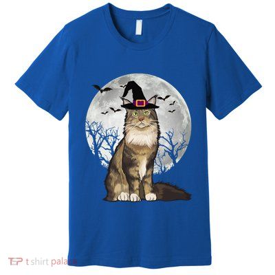 Scary Maine Coon Cat Witch Hat Halloween Gift Premium T-Shirt