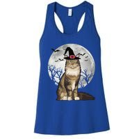 Scary Maine Coon Cat Witch Hat Halloween Gift Women's Racerback Tank