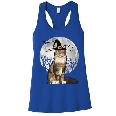 Scary Maine Coon Cat Witch Hat Halloween Gift Women's Racerback Tank