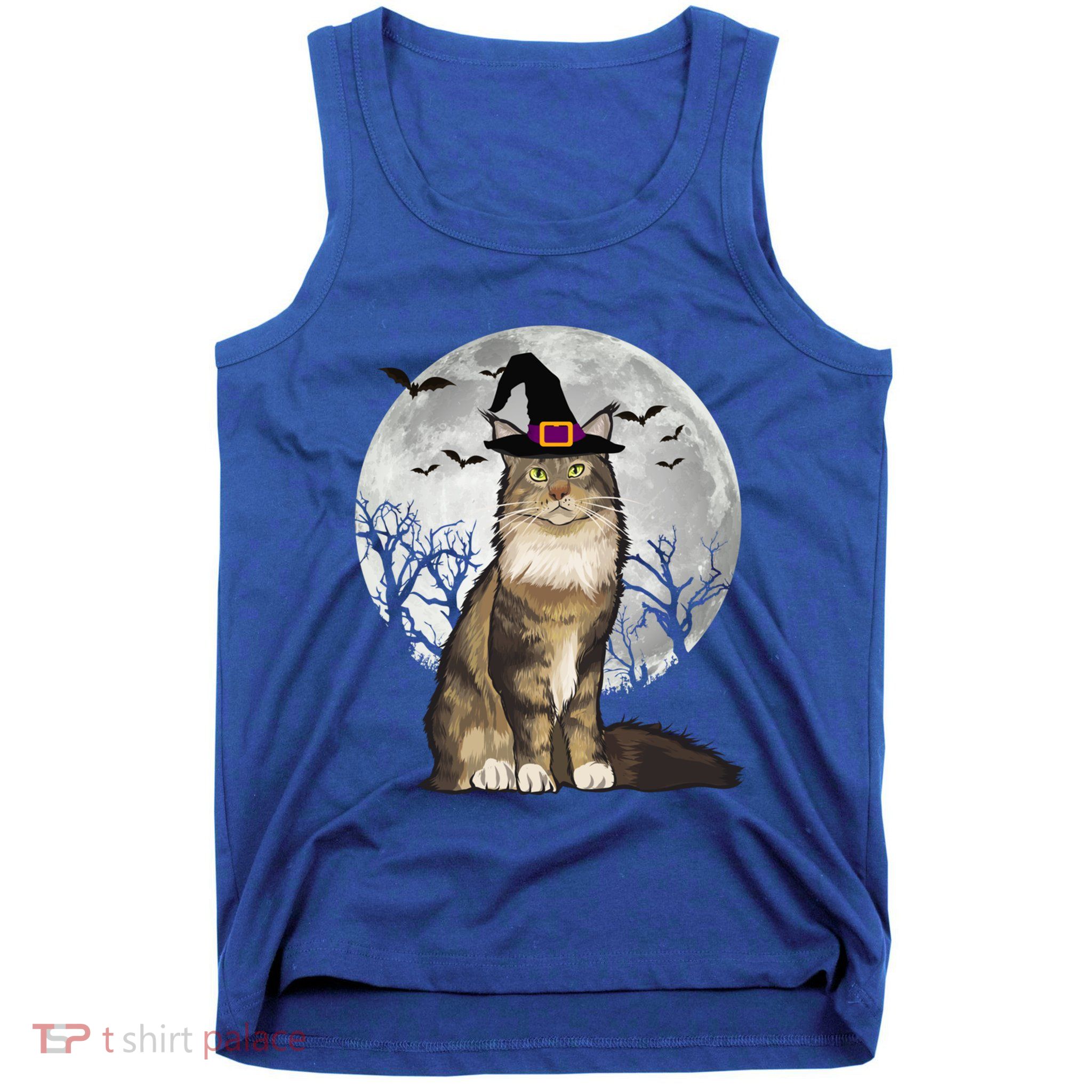 Scary Maine Coon Cat Witch Hat Halloween Gift Tank Top