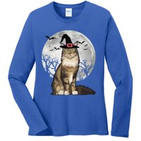 Scary Maine Coon Cat Witch Hat Halloween Gift Ladies Long Sleeve Shirt