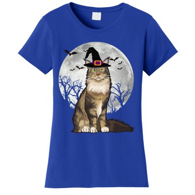 Scary Maine Coon Cat Witch Hat Halloween Gift Women's T-Shirt