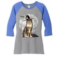 Scary Maine Coon Cat Witch Hat Halloween Gift Women's Tri-Blend 3/4-Sleeve Raglan Shirt