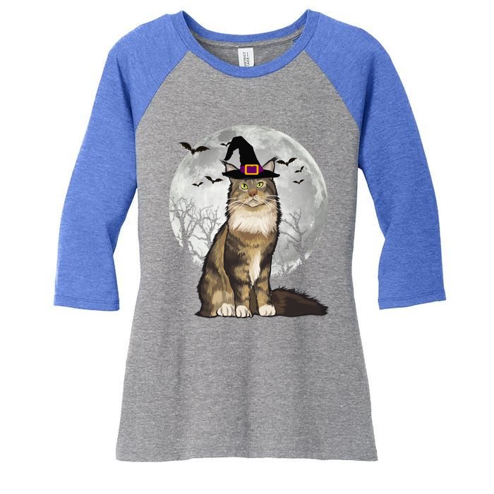 Scary Maine Coon Cat Witch Hat Halloween Gift Women's Tri-Blend 3/4-Sleeve Raglan Shirt