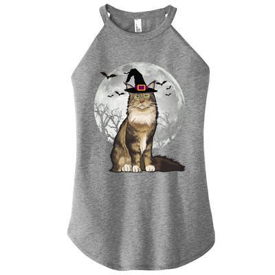 Scary Maine Coon Cat Witch Hat Halloween Gift Women's Perfect Tri Rocker Tank