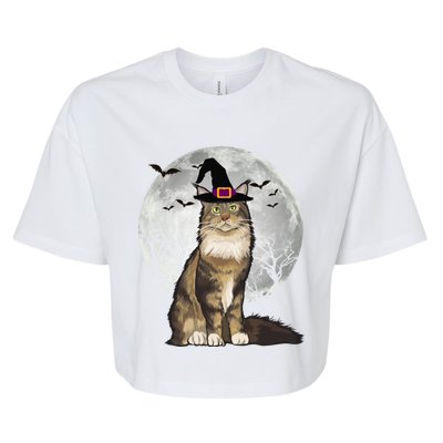 Scary Maine Coon Cat Witch Hat Halloween Gift Bella+Canvas Jersey Crop Tee