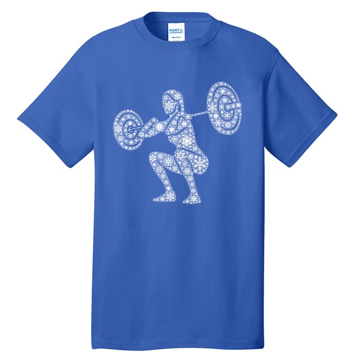 Snowflake Merry Christmas Gym Workout Barbell Squats Gift Tall T-Shirt