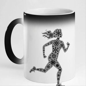 Snowflake Merry Christmas Running Jogging Runner Gift 11oz Black Color Changing Mug