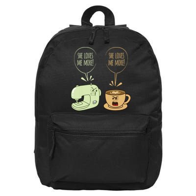 Sewing Machine Coffee Funny Sew Quilting Seamstress Sewer 16 in Basic Backpack