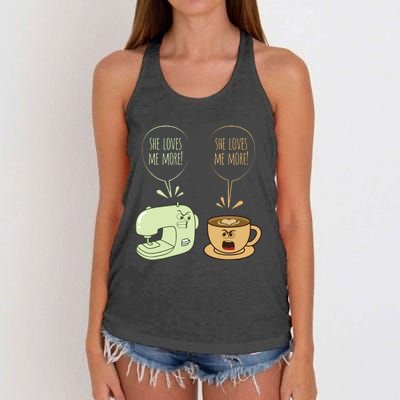 Sewing Machine Coffee Funny Sew Quilting Seamstress Sewer Women's Knotted Racerback Tank