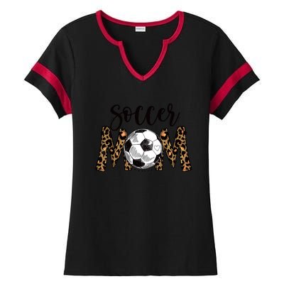 Soccer Mom Cute Mom Life Soccer Game Day Cheer Mom Leopard Ladies Halftime Notch Neck Tee