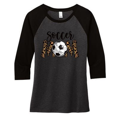 Soccer Mom Cute Mom Life Soccer Game Day Cheer Mom Leopard Women's Tri-Blend 3/4-Sleeve Raglan Shirt