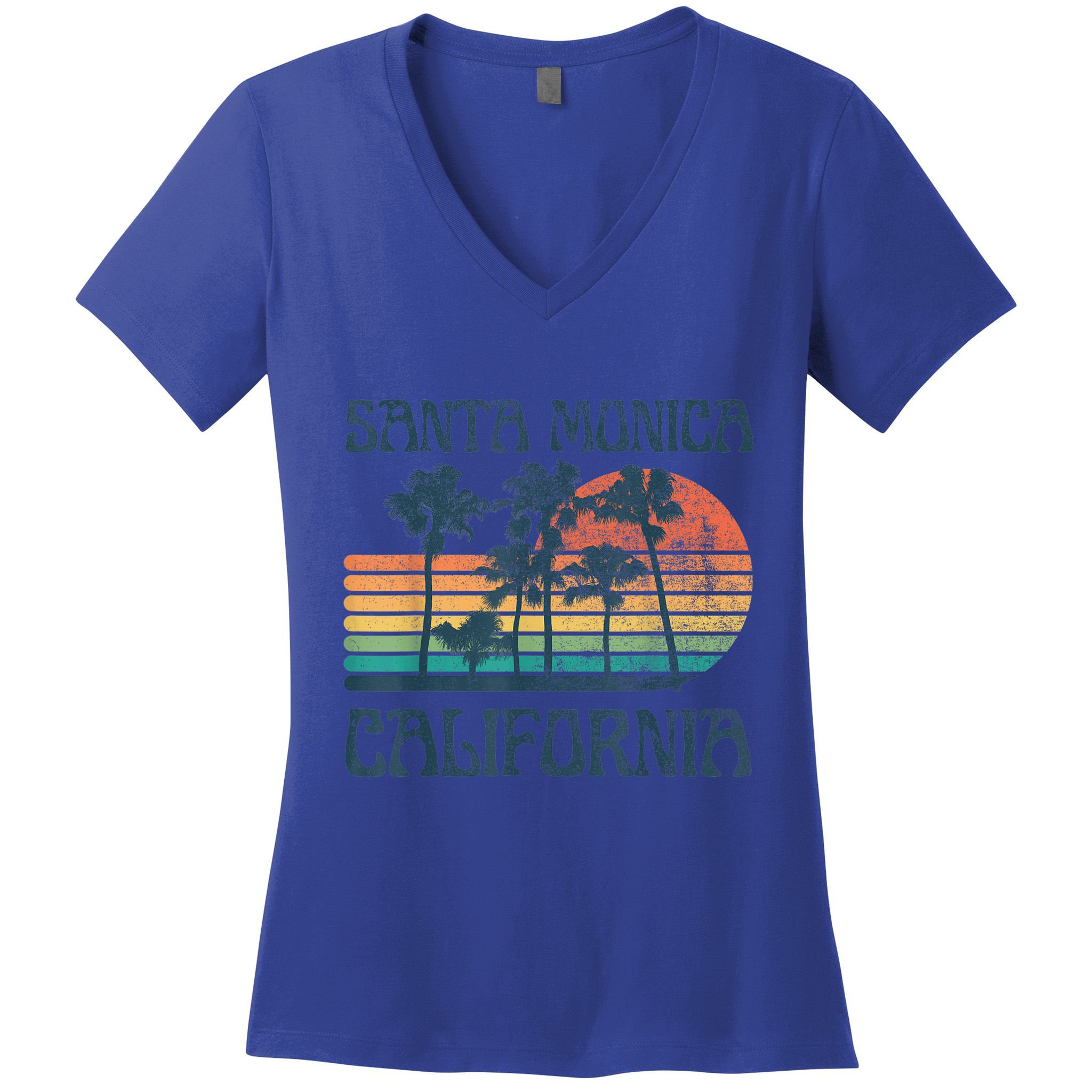 Santa Monica California Beach Summer Vacation Vintage Women's V-Neck T-Shirt