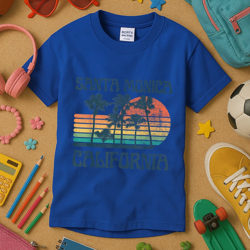 Santa Monica California Beach Summer Vacation Vintage Kids T-Shirt