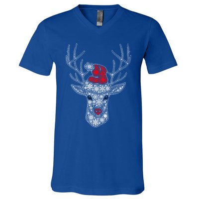 Snowflake Merry Christmas Xmas Family Reindeer Gift V-Neck T-Shirt